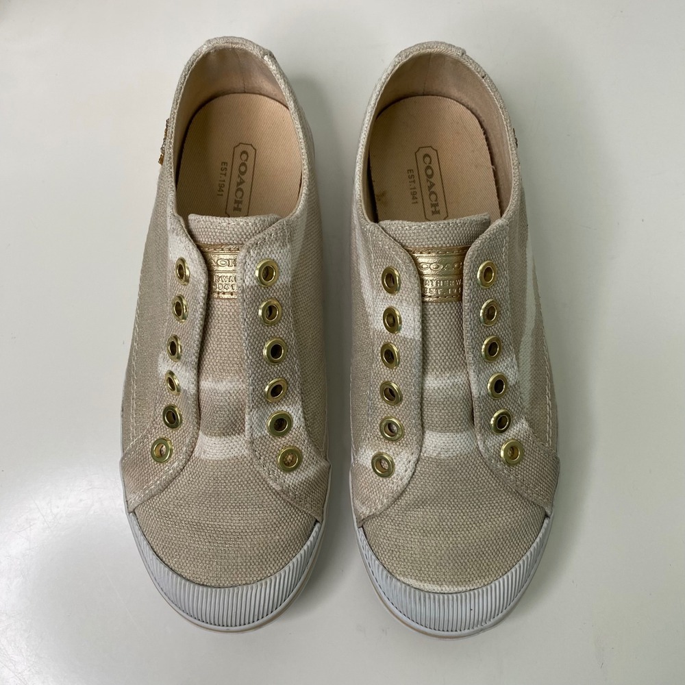 COACH Kennedi Slip On Sneakers Women's Gold Sequin Embellished Shoes 6B‎ - Picture 5 of 11